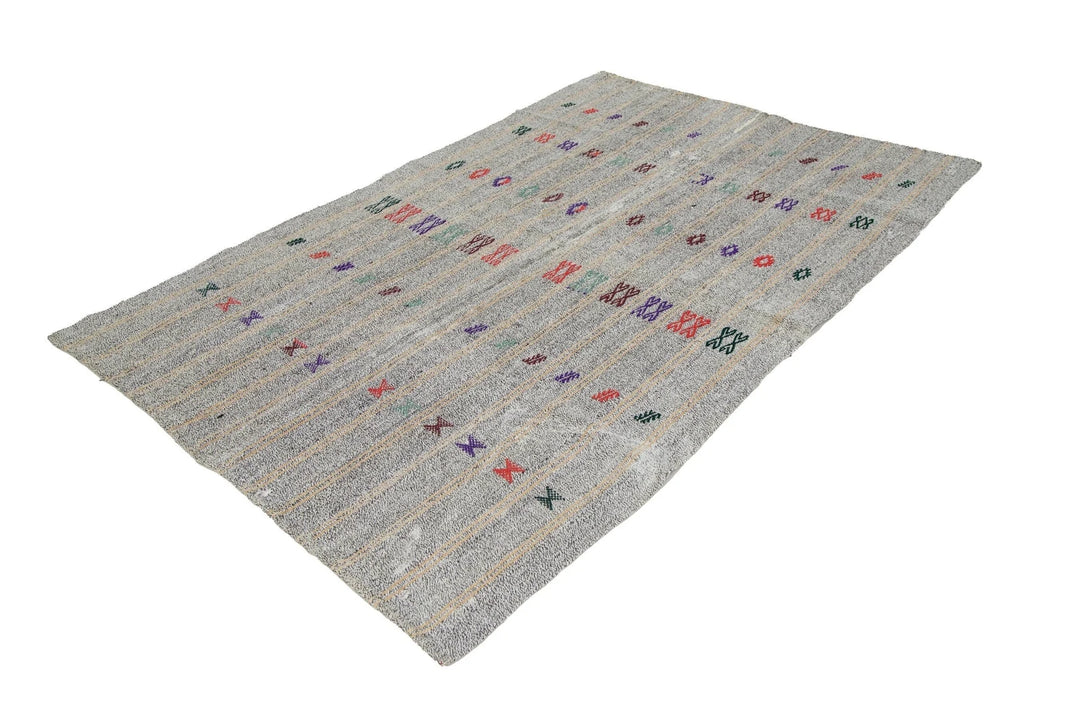 Gray Turkish Kilim Rug 5' 7" x 8' 6" Flat-Weave | No. VR15060