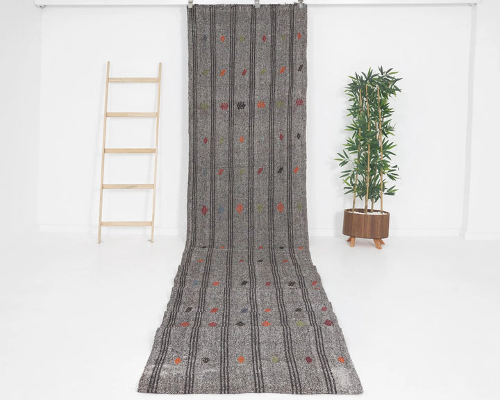 Gray Turkish Kilim Rug 2'11" x 18'8" Flat-Weave | No. VR15416