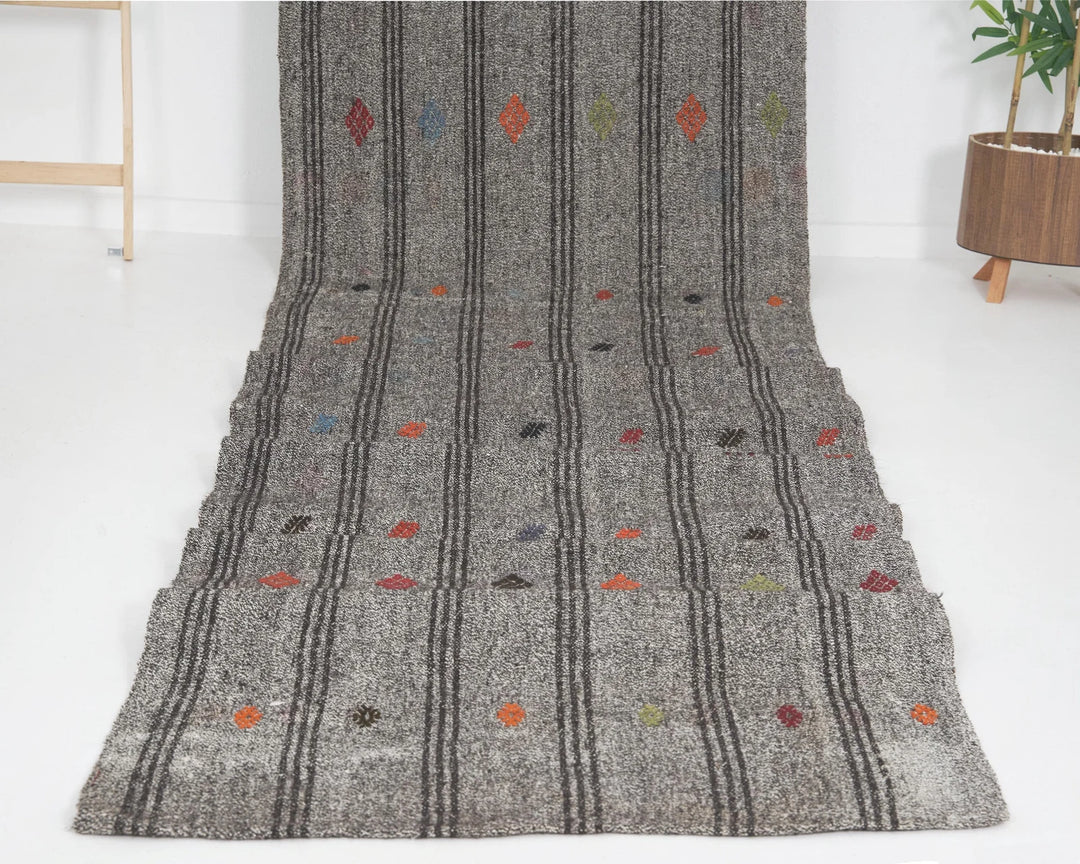 Gray Turkish Kilim Rug 2'11" x 18'8" Flat-Weave | No. VR15416