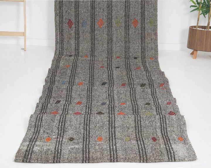 Gray Turkish Kilim Rug 2'11" x 18'8" Flat-Weave | No. VR15416