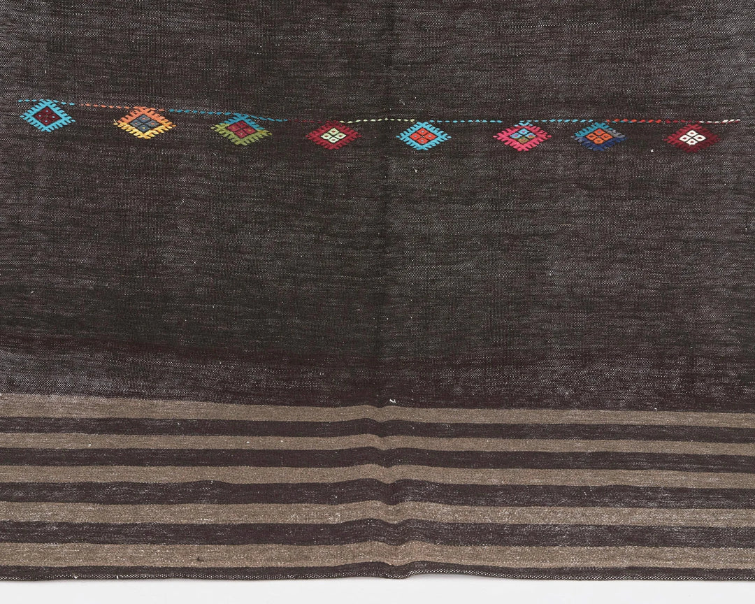 Brown Turkish Kilim Rug 5' 8" x 9' 2" Flat-Weave | No. VR15498