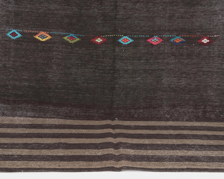 Brown Turkish Kilim Rug 5' 8" x 9' 2" Flat-Weave | No. VR15498