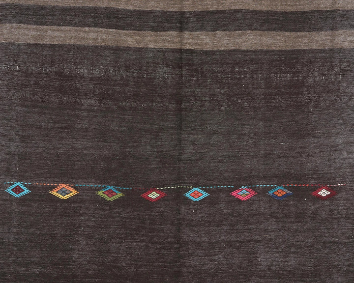 Brown Turkish Kilim Rug 5' 8" x 9' 2" Flat-Weave | No. VR15498