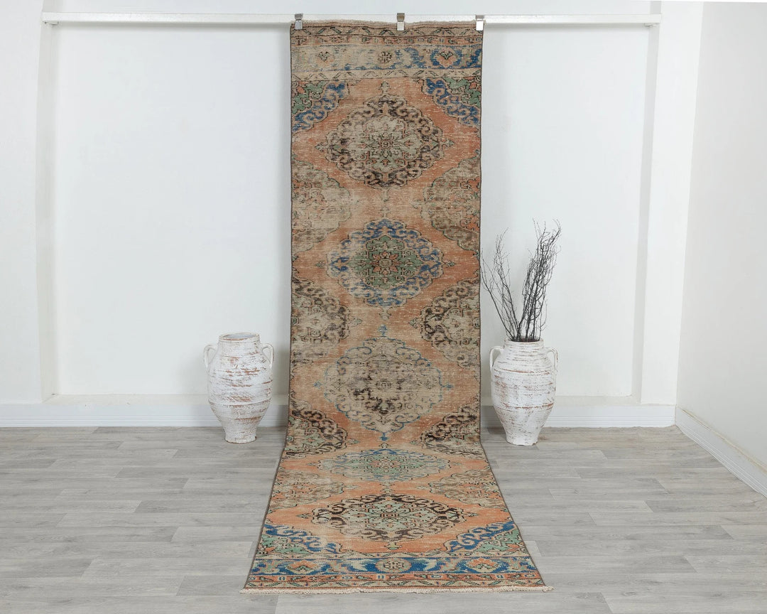 Blue Turkish Oushak Rug 3' 1" x 11' 6" Hand-Knotted