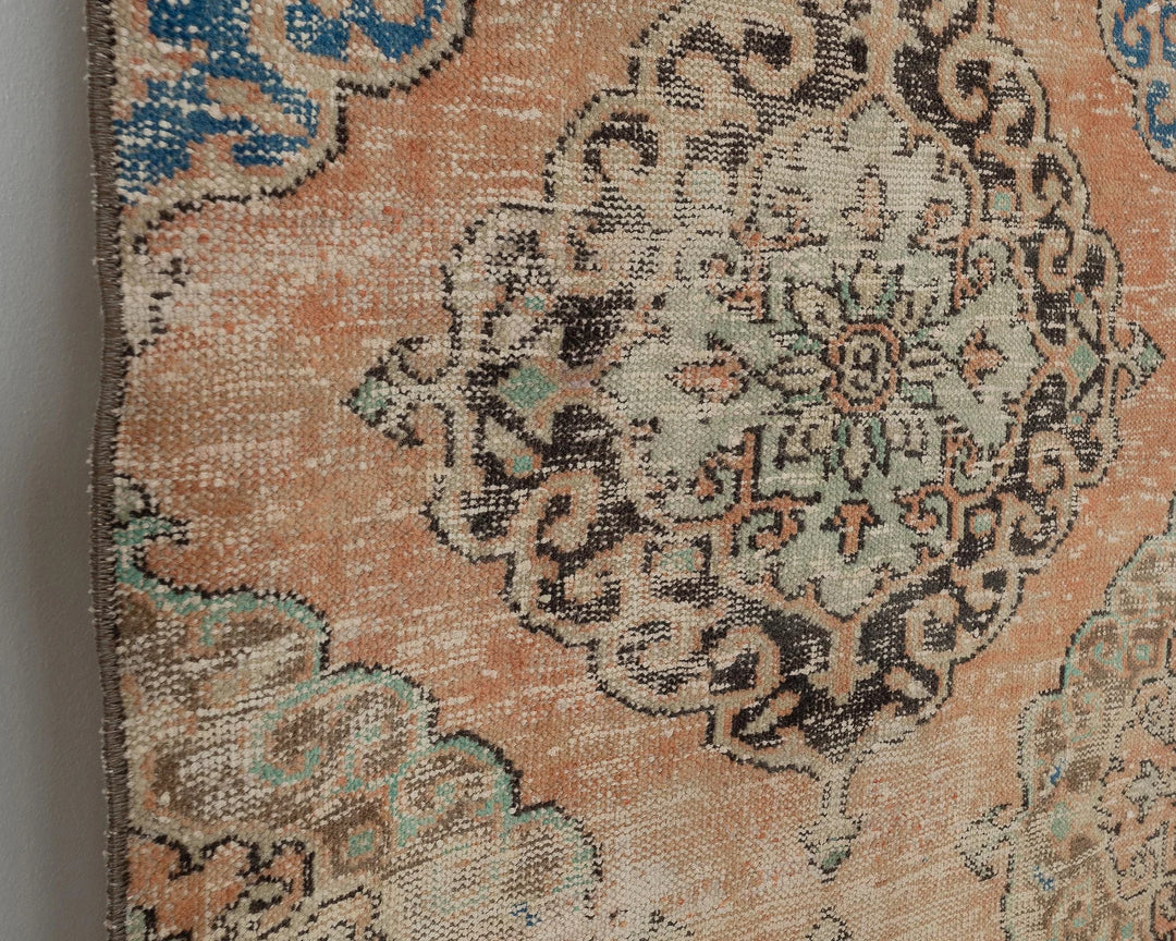 Blue Turkish Oushak Rug 3' 1" x 11' 6" Hand-Knotted close-up