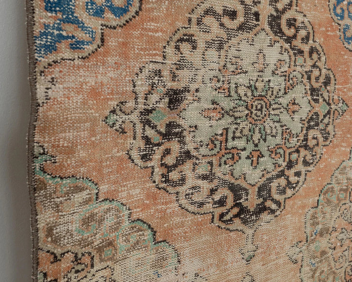 Blue Turkish Oushak Rug 3' 1" x 11' 6" Hand-Knotted close-up