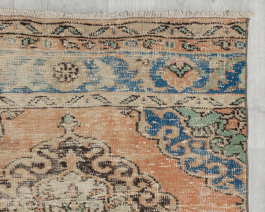 Blue Turkish Oushak Rug 3' 1" x 11' 6" Hand-Knotted pattern