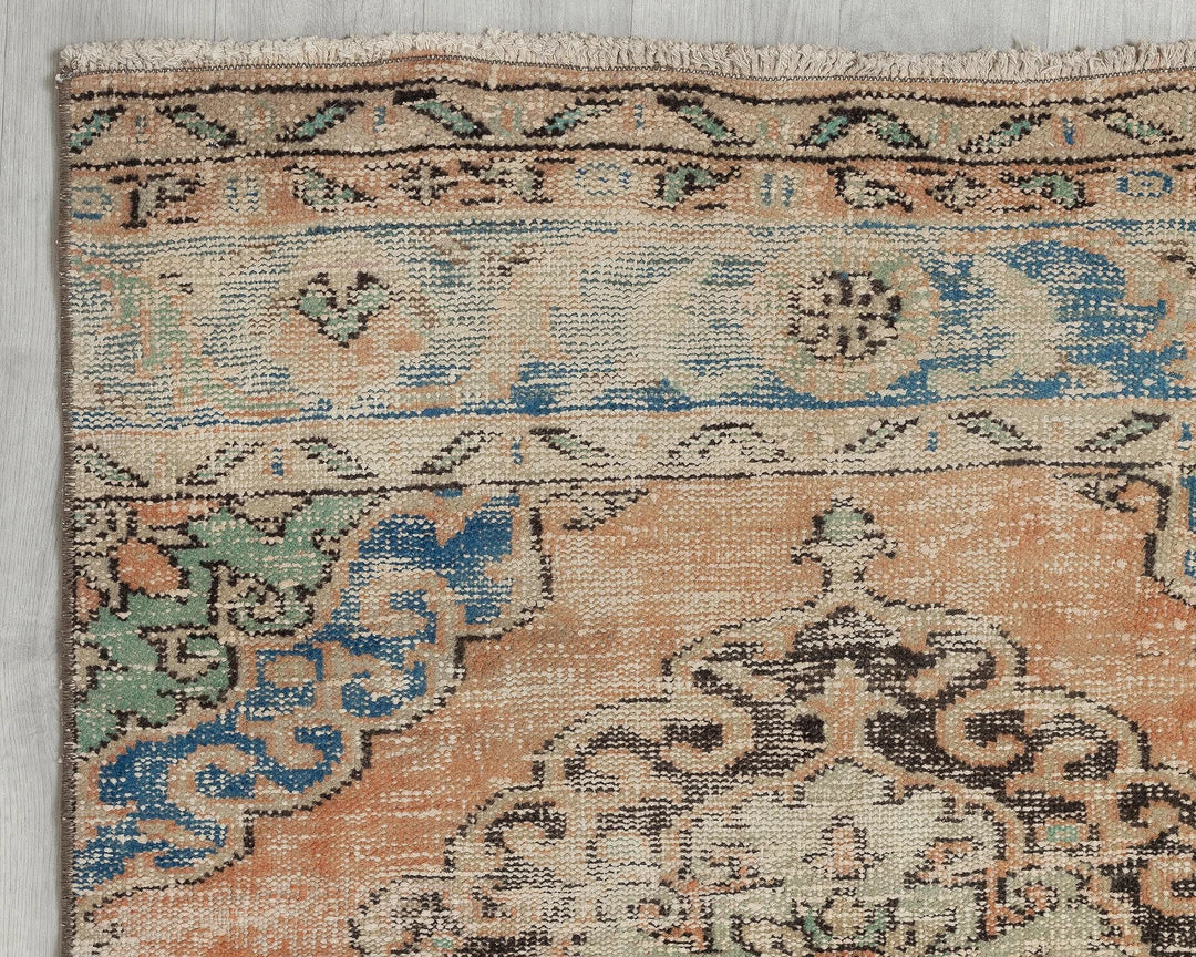 Blue Turkish Oushak Rug 3' 1" x 11' 6" Hand-Knotted border