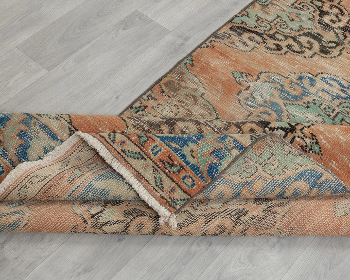 Blue Turkish Oushak Rug 3' 1" x 11' 6" Hand-Knotted field