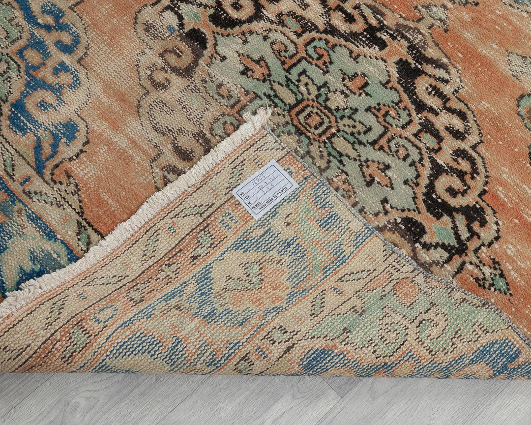 Blue Turkish Oushak Rug 3' 1" x 11' 6" Hand-Knotted texture