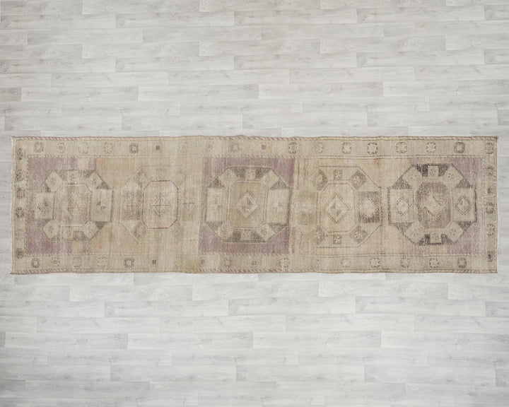 Beige Turkish Oushak Rug 3'7" x 12'8" Hand-Knotted | No. VR15654