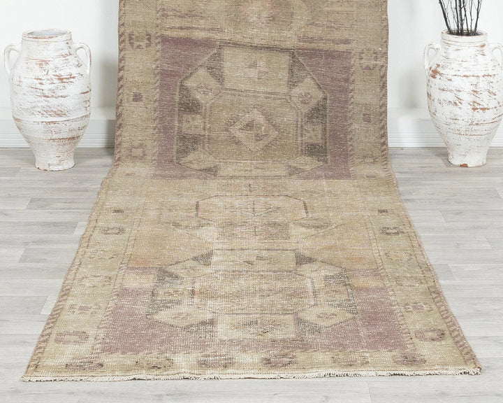 Beige Turkish Oushak Rug 3'7" x 12'8" Hand-Knotted | No. VR15654