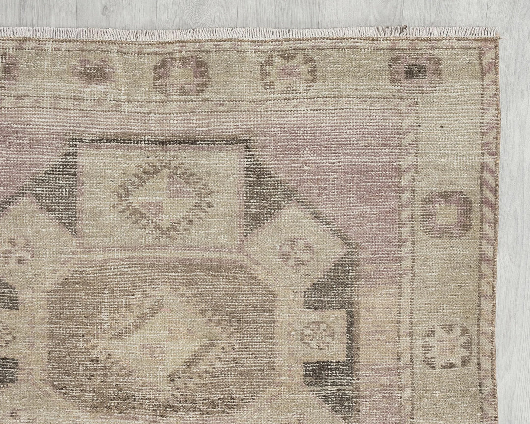 Beige Turkish Oushak Rug 3'7" x 12'8" Hand-Knotted | No. VR15654