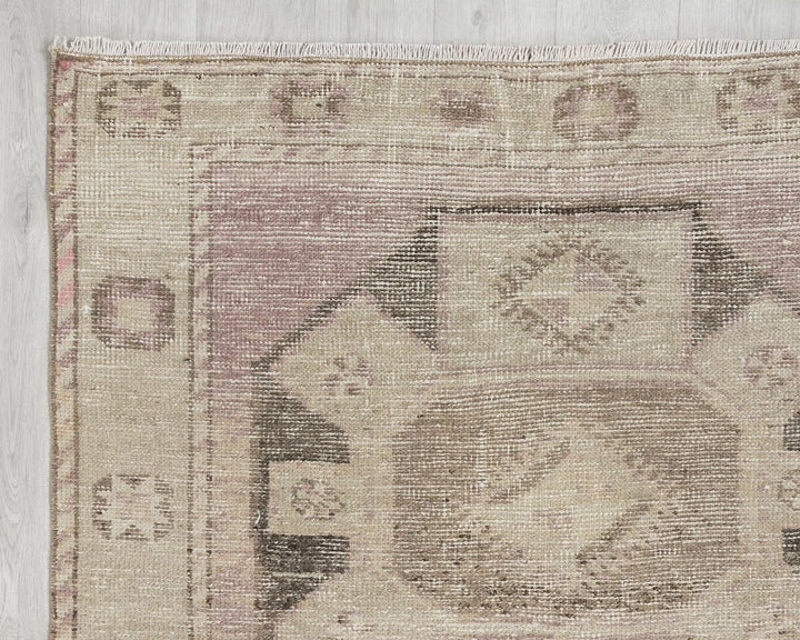 Beige Turkish Oushak Rug 3'7" x 12'8" Hand-Knotted | No. VR15654