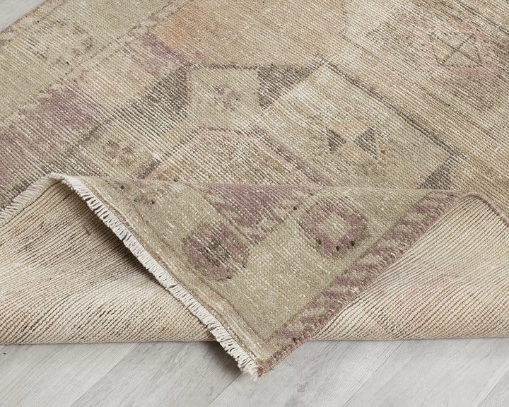 Beige Turkish Oushak Rug 3'7" x 12'8" Hand-Knotted | No. VR15654