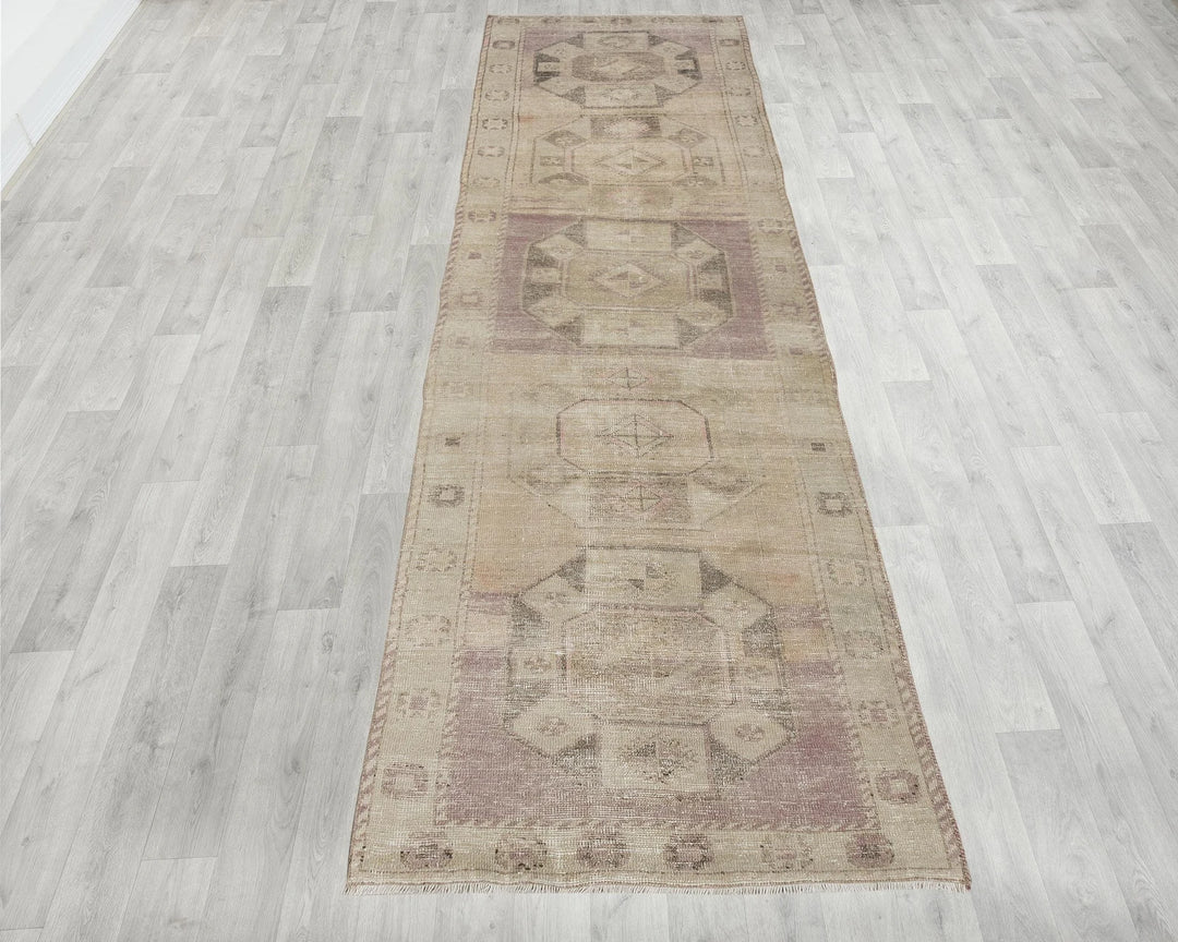 Beige Turkish Oushak Rug 3'7" x 12'8" Hand-Knotted | No. VR15654