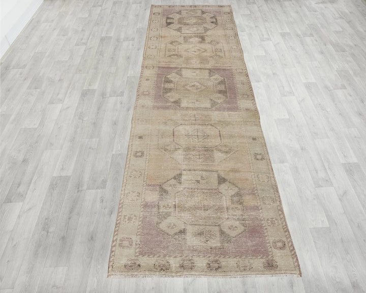 Beige Turkish Oushak Rug 3'7" x 12'8" Hand-Knotted | No. VR15654
