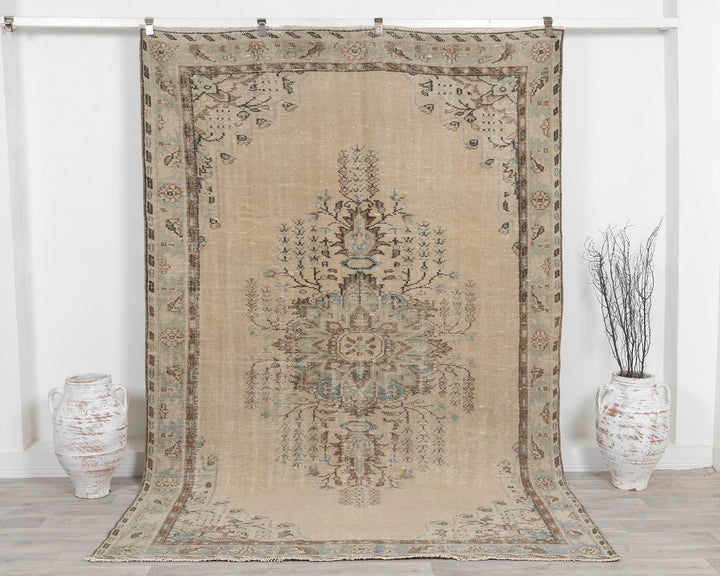 Multicolor Turkish Oushak Rug 6'4" x 9'4" Hand-Knotted | No. VR15735