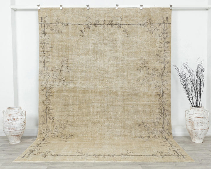 Beige Turkish Oushak Rug 6'8" x 9'6" Hand-Knotted | No. VR16053