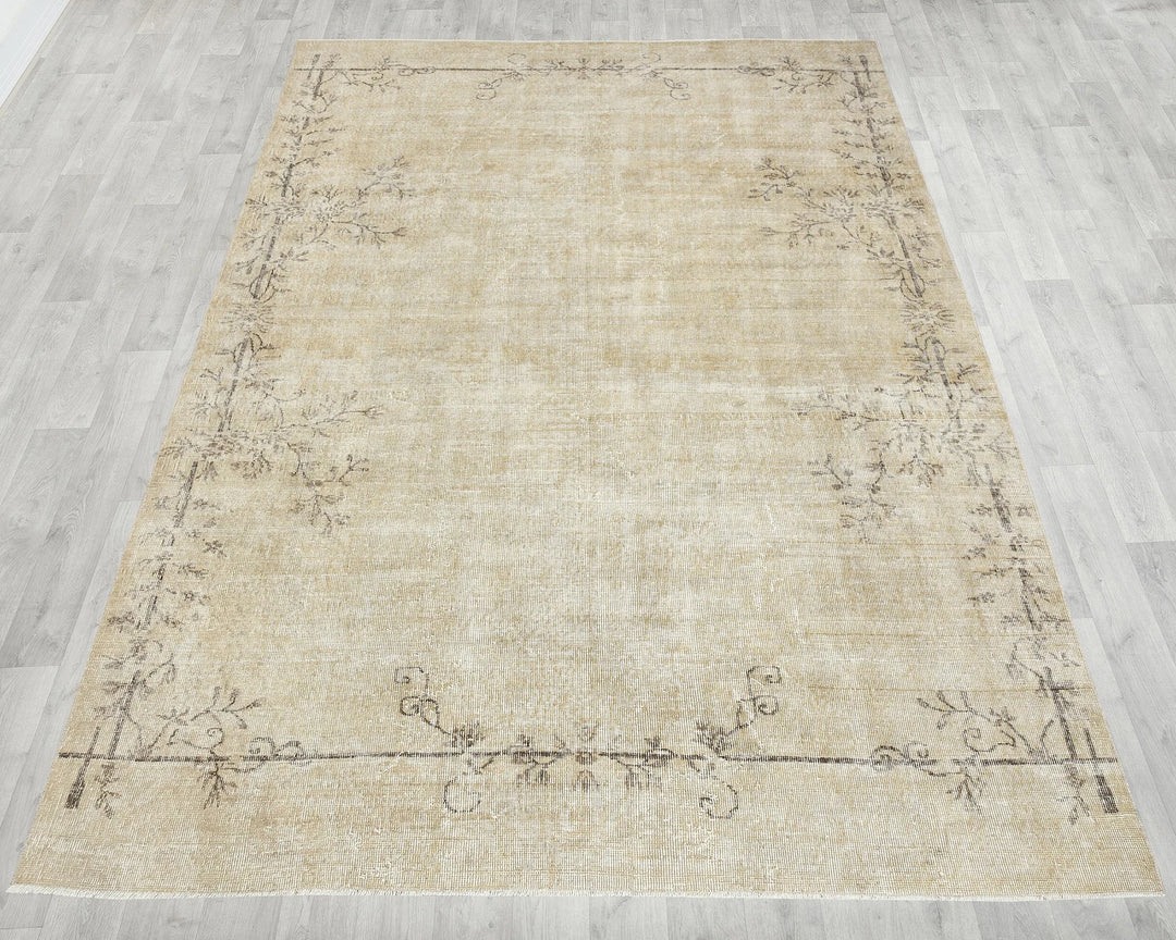 Beige Turkish Oushak Rug 6'8" x 9'6" Hand-Knotted | No. VR16053