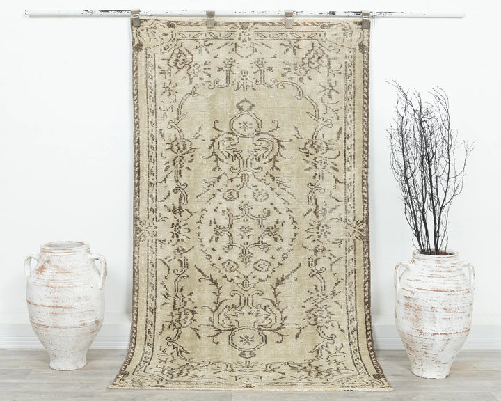 Beige Turkish Oushak Rug 3'7" x 6'5" Hand-Knotted | No. VR16235