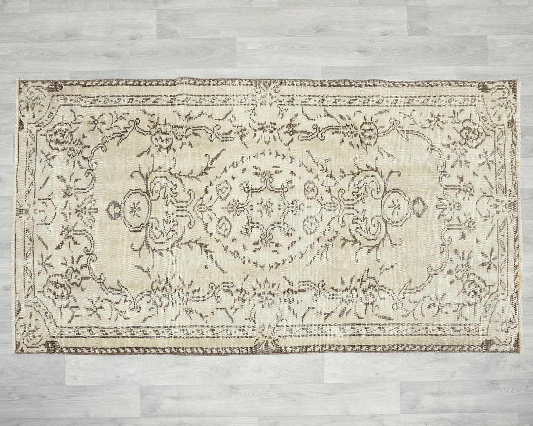 Beige Turkish Oushak Rug 3'7" x 6'5" Hand-Knotted | No. VR16235