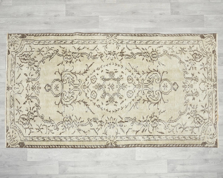 Beige Turkish Oushak Rug 3'7" x 6'5" Hand-Knotted | No. VR16235