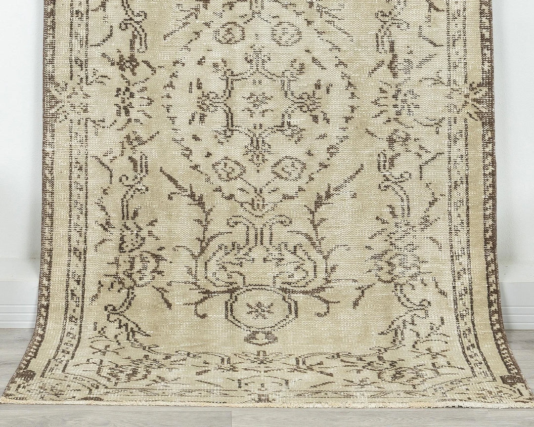Beige Turkish Oushak Rug 3'7" x 6'5" Hand-Knotted | No. VR16235