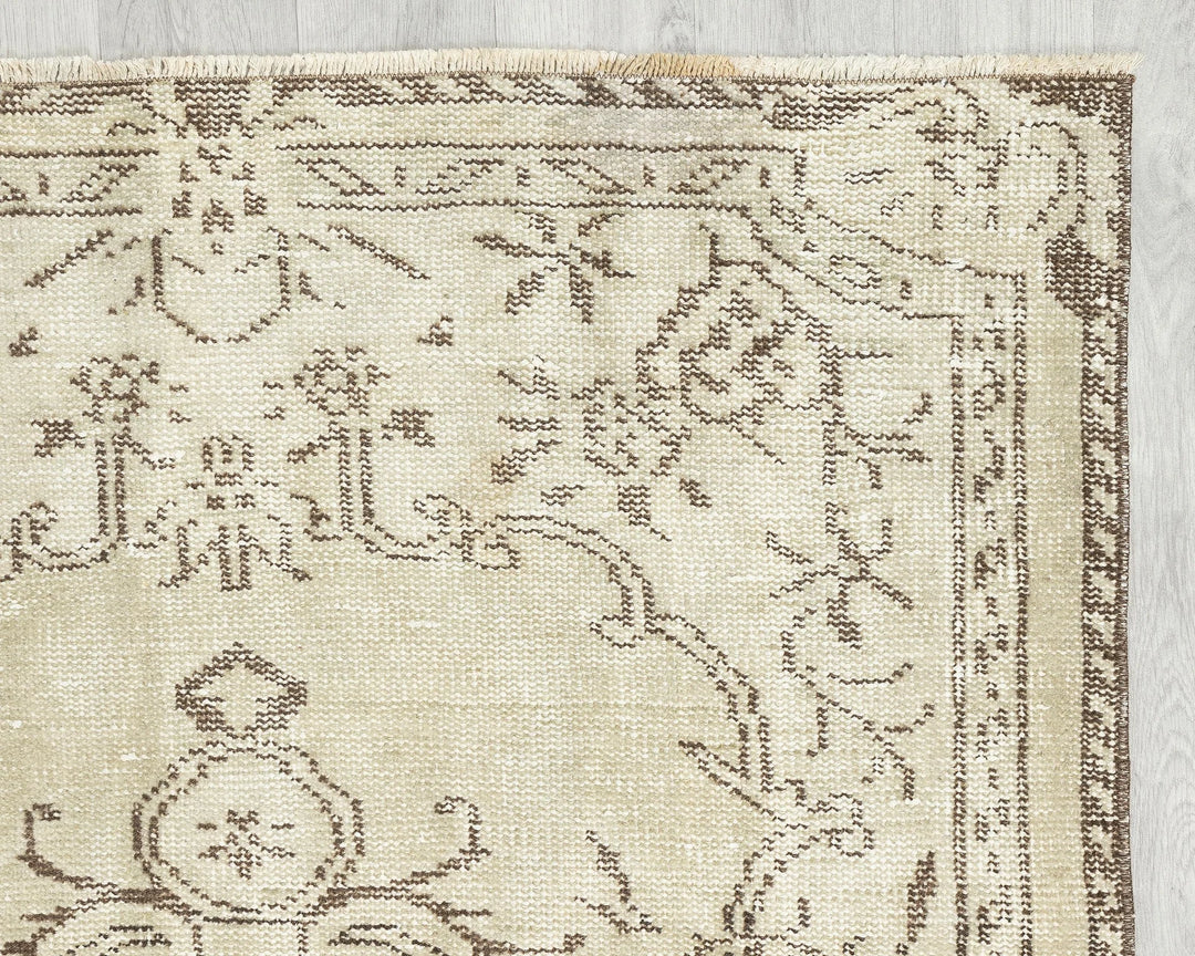 Beige Turkish Oushak Rug 3'7" x 6'5" Hand-Knotted | No. VR16235