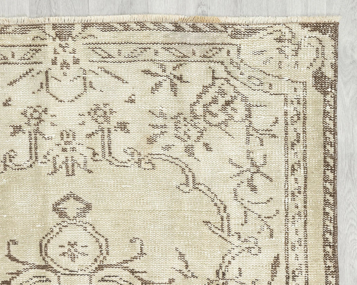 Beige Turkish Oushak Rug 3'7" x 6'5" Hand-Knotted | No. VR16235
