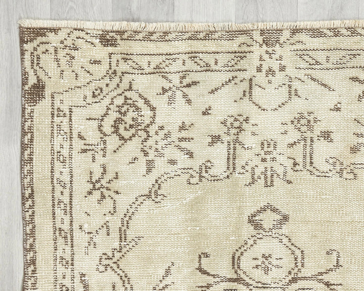 Beige Turkish Oushak Rug 3'7" x 6'5" Hand-Knotted | No. VR16235
