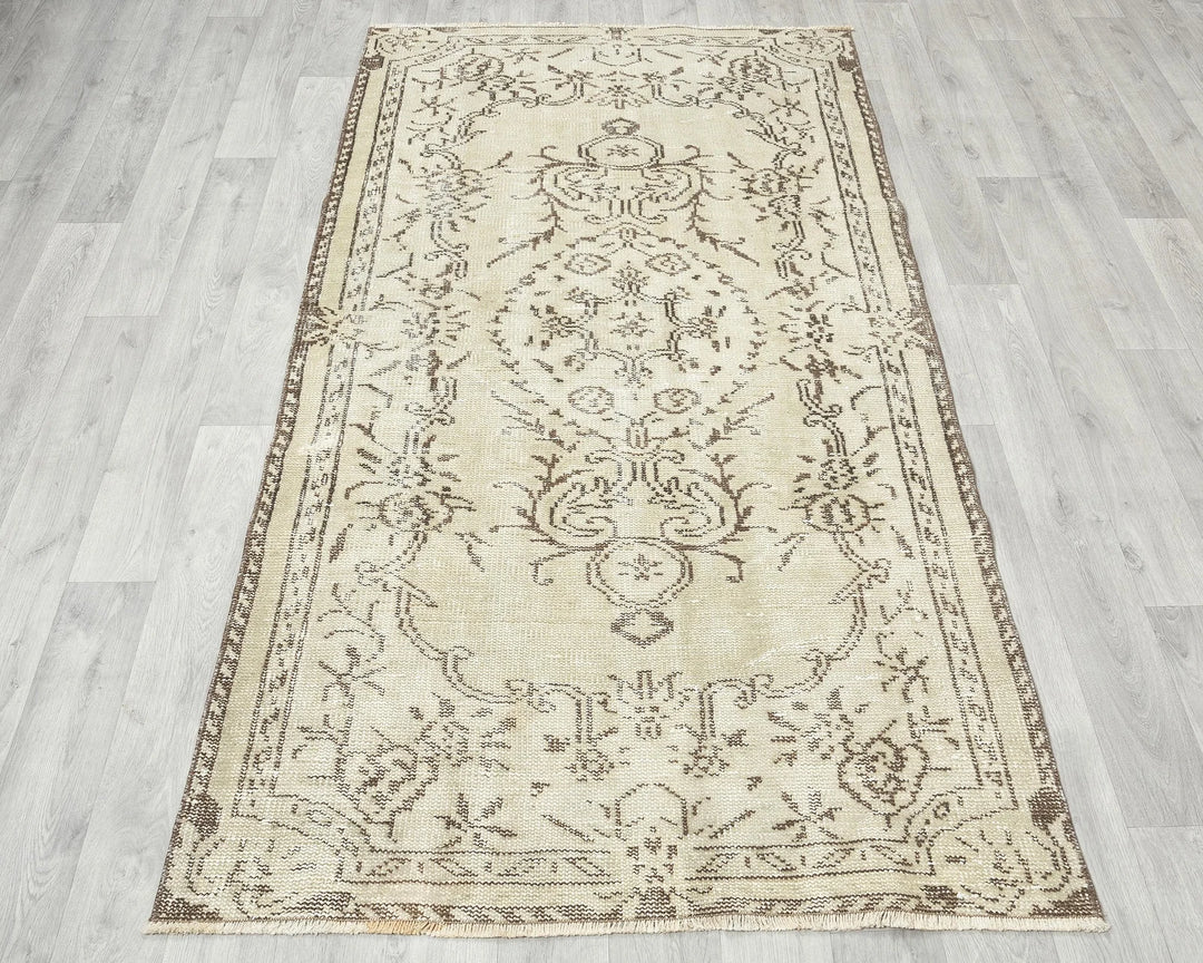 Beige Turkish Oushak Rug 3'7" x 6'5" Hand-Knotted | No. VR16235
