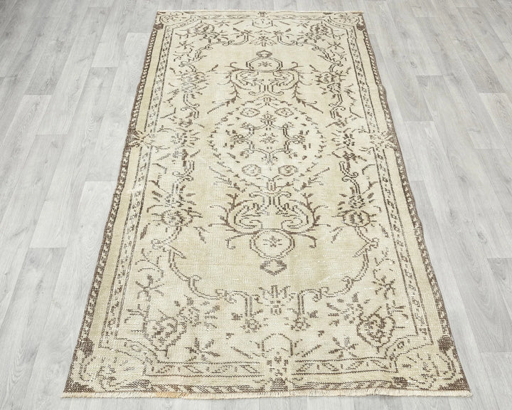 Beige Turkish Oushak Rug 3'7" x 6'5" Hand-Knotted | No. VR16235