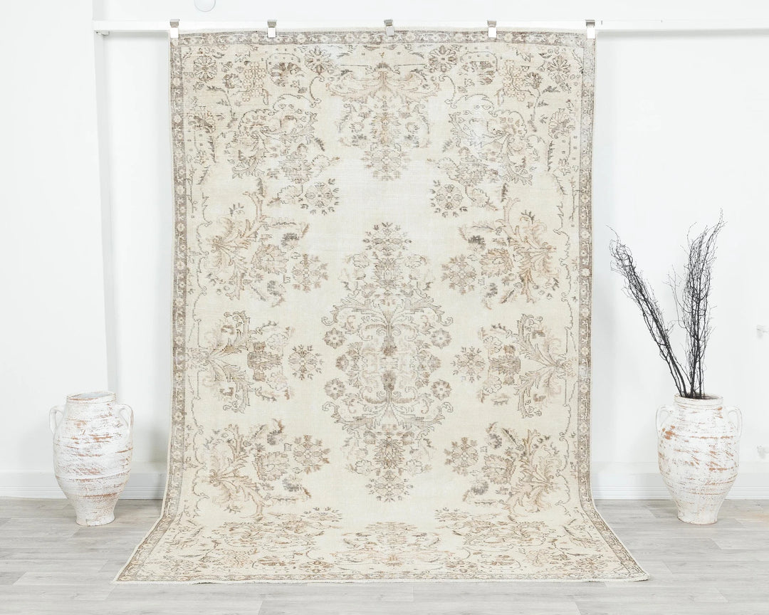 Beige Turkish Oushak Rug 5'11" x 9'4" Hand-Knotted | No. VR16844