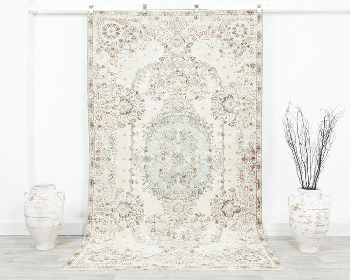 Beige Turkish Oushak Rug 5' 2" x 8' 11" Hand-Knotted | No. VR16926