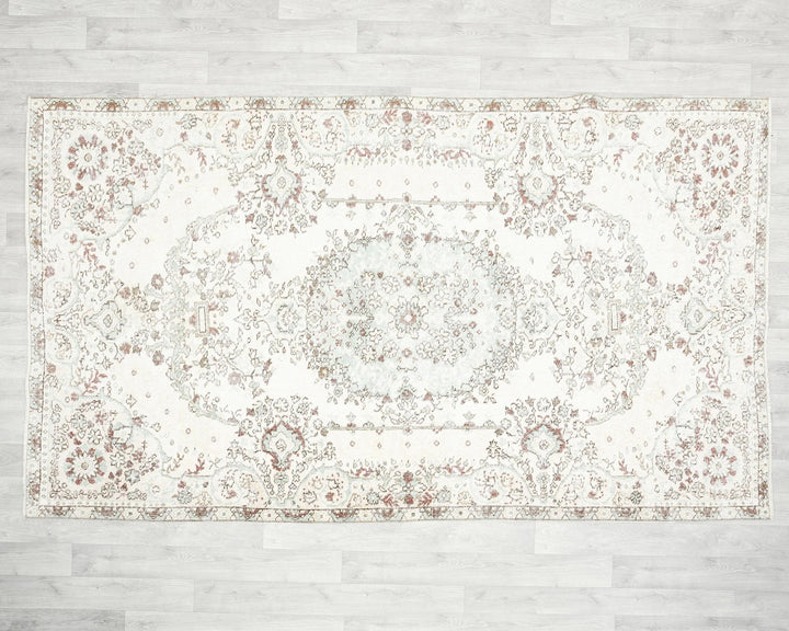 Beige Turkish Oushak Rug 5' 2" x 8' 11" Hand-Knotted | No. VR16926