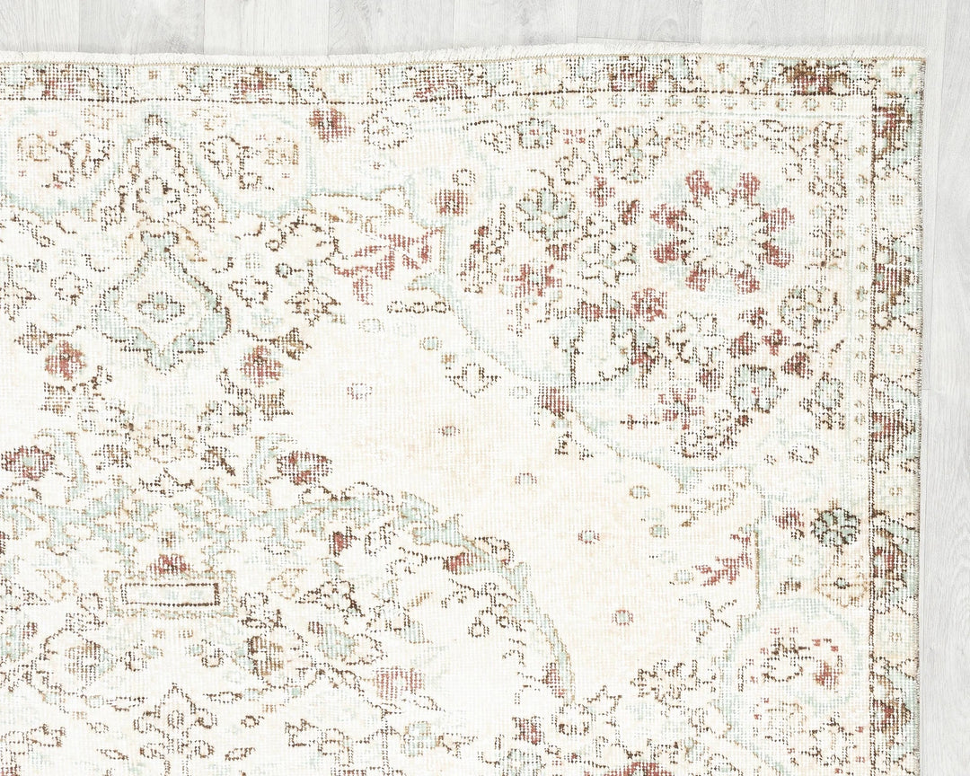 Beige Turkish Oushak Rug 5' 2" x 8' 11" Hand-Knotted | No. VR16926