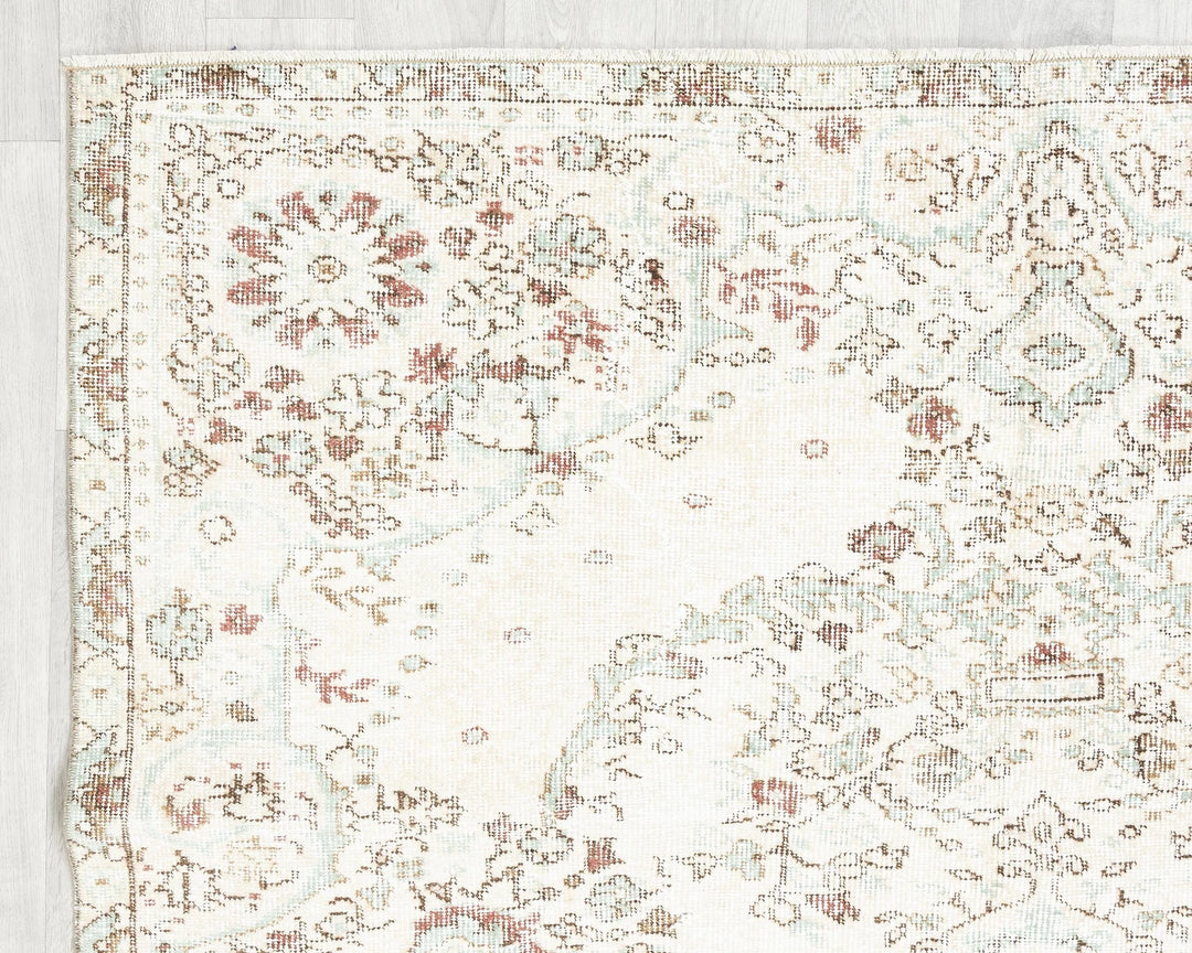 Beige Turkish Oushak Rug 5' 2" x 8' 11" Hand-Knotted | No. VR16926