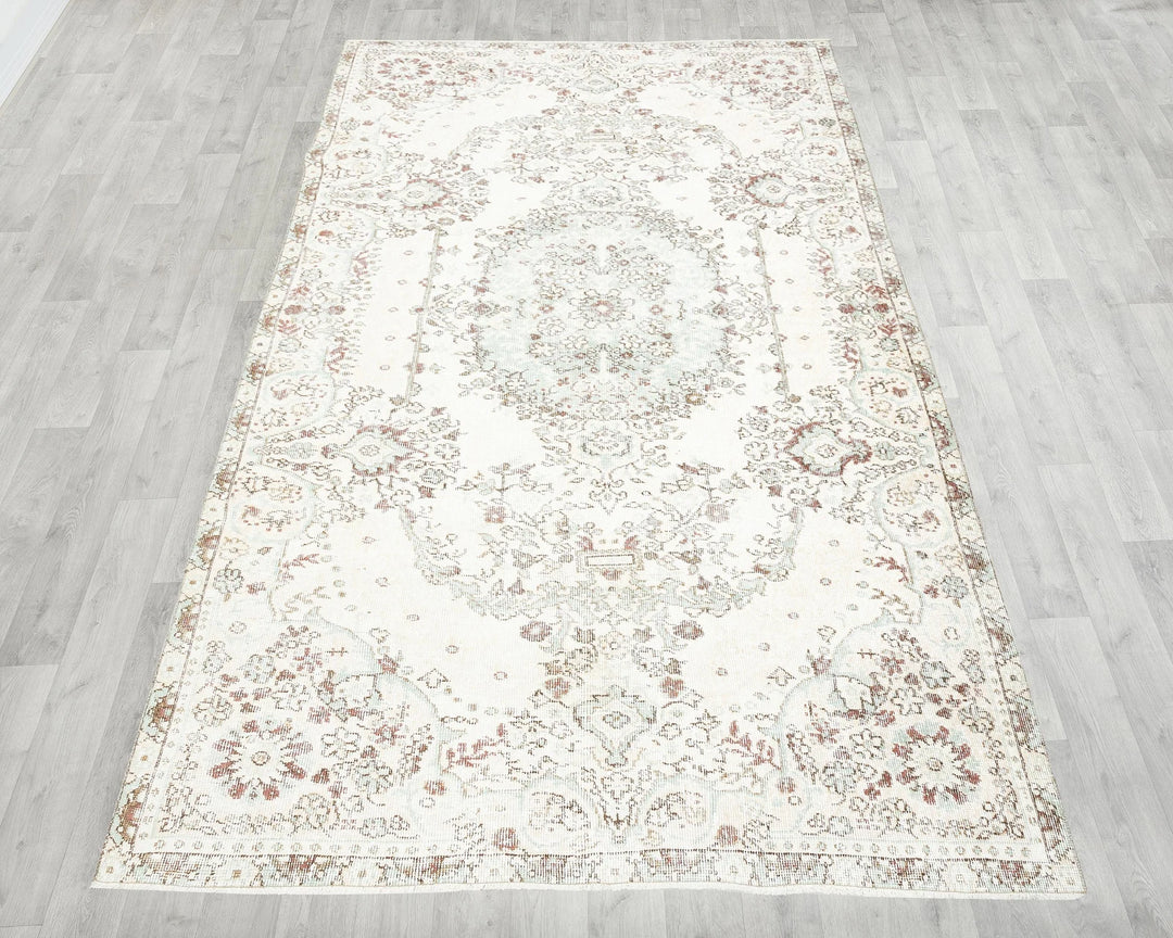 Beige Turkish Oushak Rug 5' 2" x 8' 11" Hand-Knotted | No. VR16926