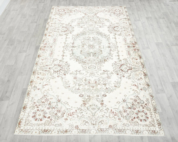 Beige Turkish Oushak Rug 5' 2" x 8' 11" Hand-Knotted | No. VR16926