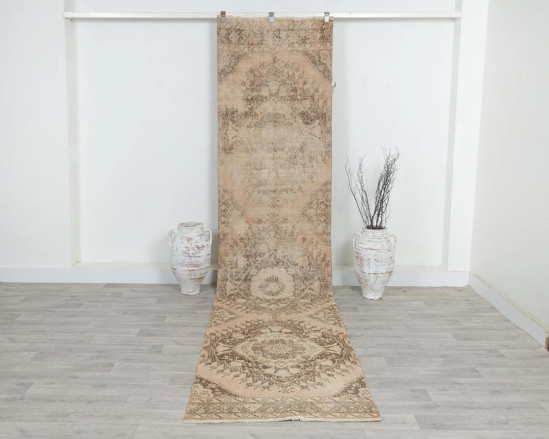 Beige Turkish Oushak Rug 2'11" x 12'8" Hand-Knotted