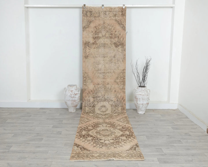 Beige Turkish Oushak Rug 2'11" x 12'8" Hand-Knotted