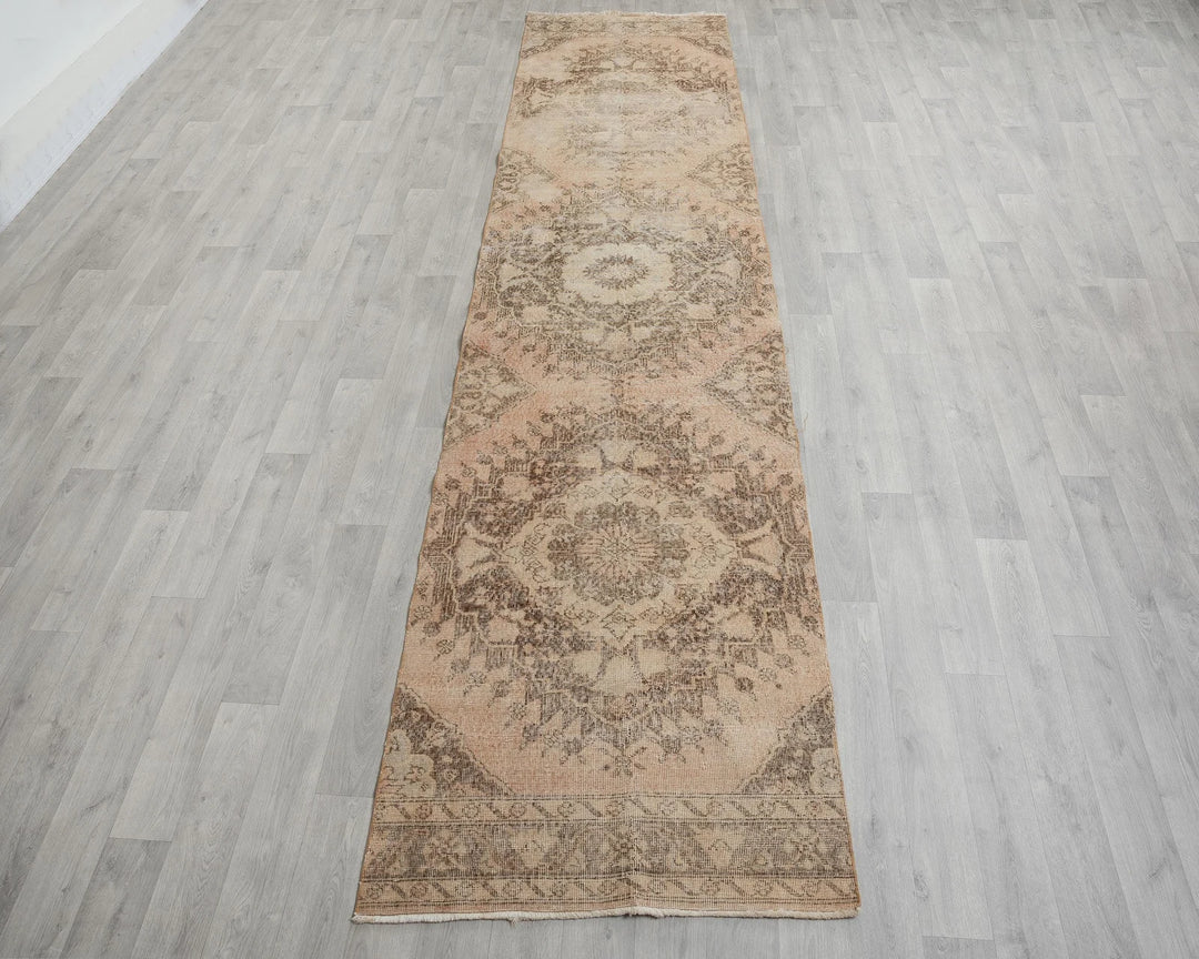 Beige Turkish Oushak Rug 2'11" x 12'8" Hand-Knotted reverse