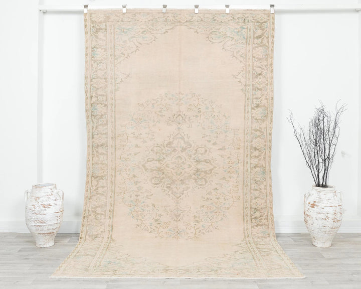 Beige Turkish Oushak Rug 5' 7" x 9' 5" Hand-Knotted | No. VR17412