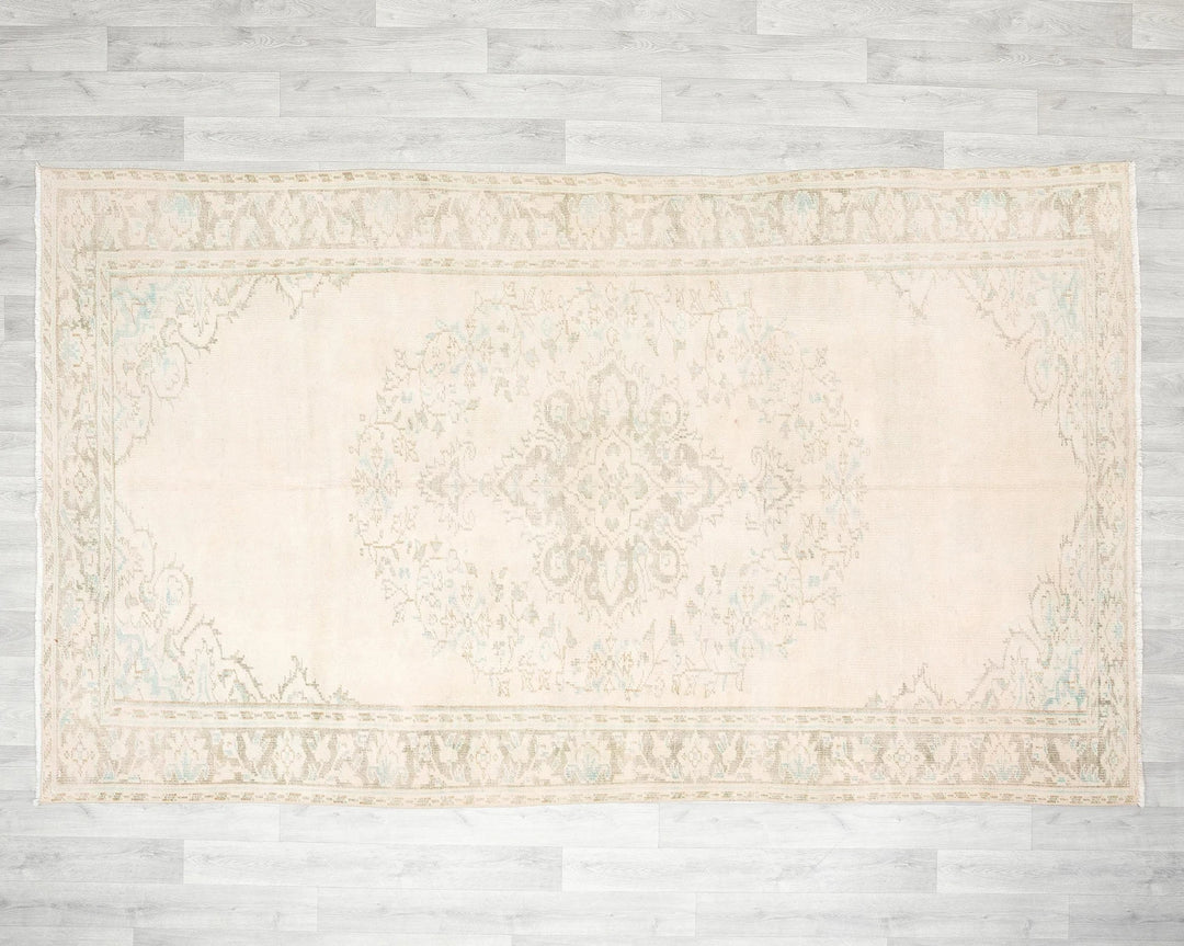 Beige Turkish Oushak Rug 5' 7" x 9' 5" Hand-Knotted | No. VR17412
