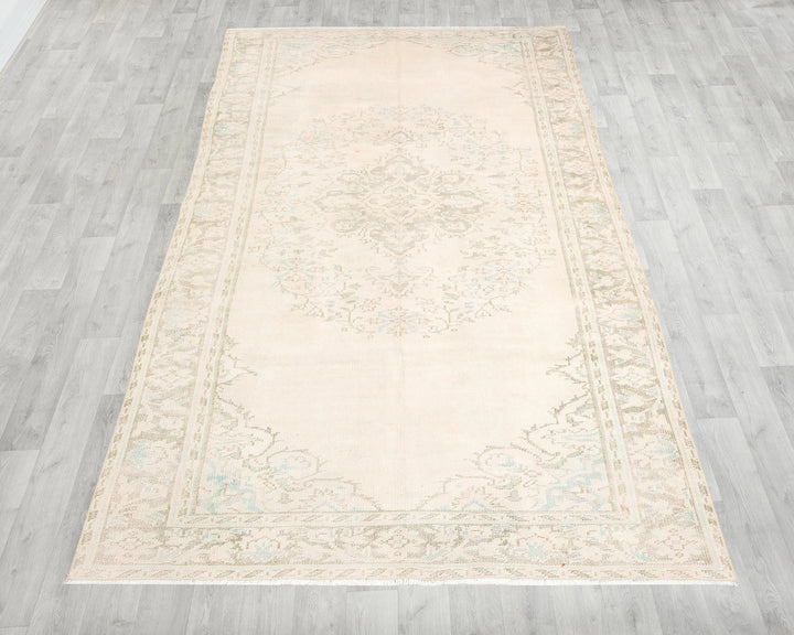 Beige Turkish Oushak Rug 5' 7" x 9' 5" Hand-Knotted | No. VR17412