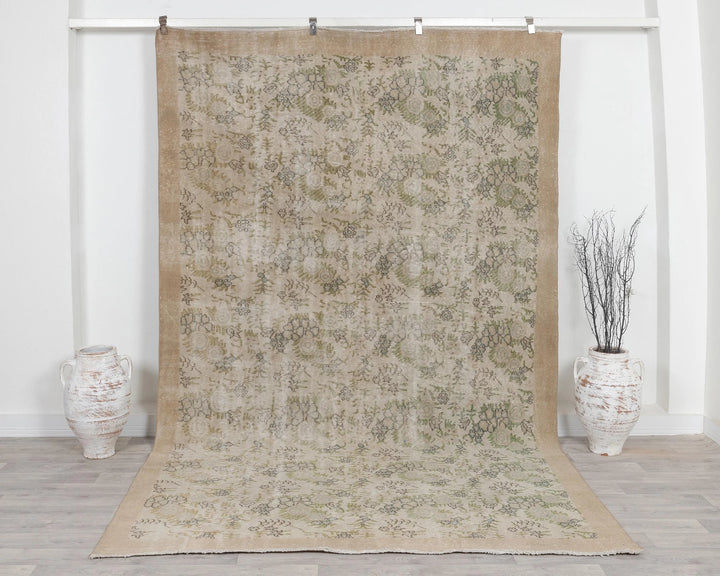 Beige Turkish Oushak Rug 6' 11" x 10' 5" Hand-Knotted | No. VR17452