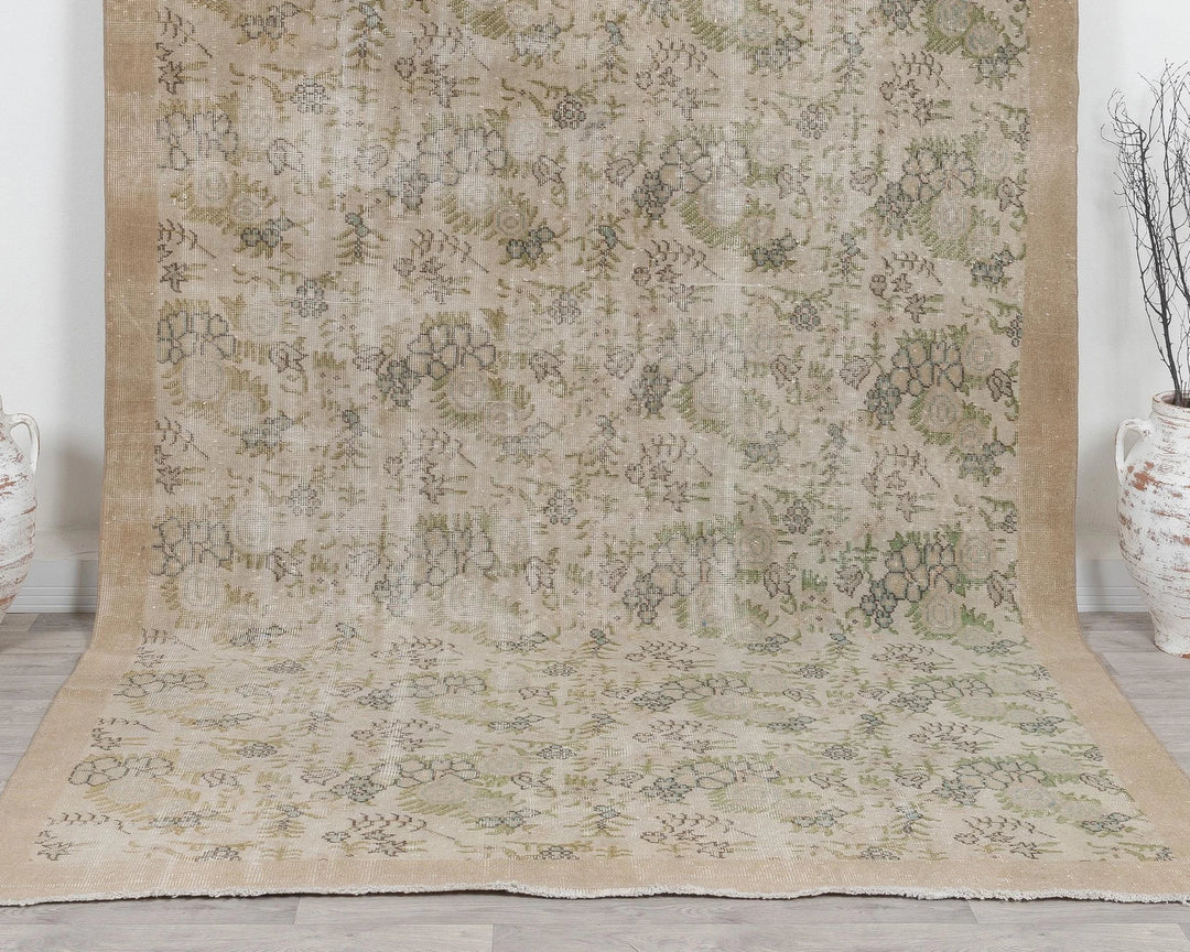 Beige Turkish Oushak Rug 6' 11" x 10' 5" Hand-Knotted | No. VR17452