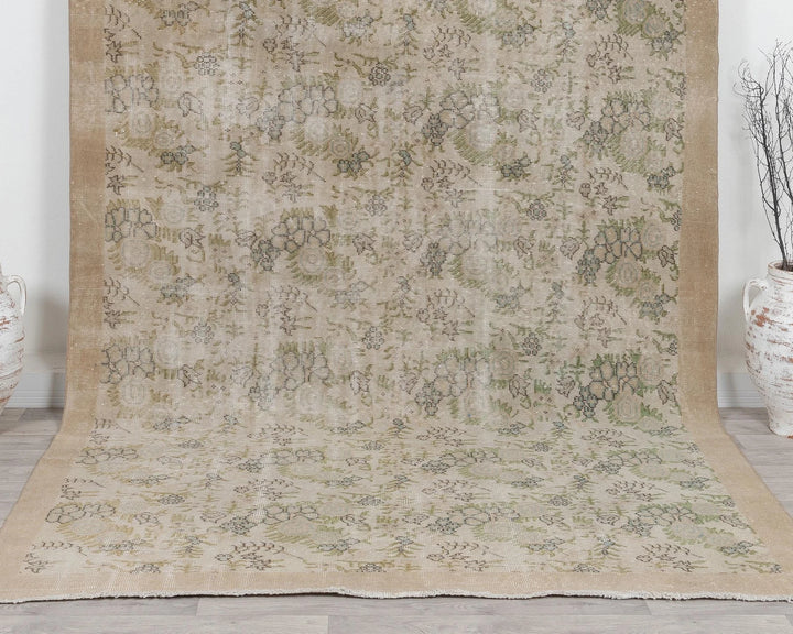 Beige Turkish Oushak Rug 6' 11" x 10' 5" Hand-Knotted | No. VR17452