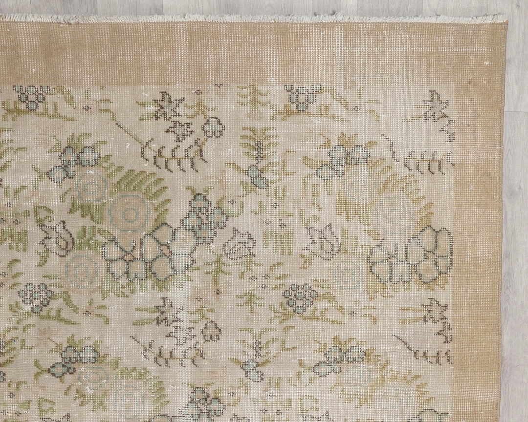 Beige Turkish Oushak Rug 6' 11" x 10' 5" Hand-Knotted | No. VR17452